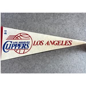 VINTAGE 80s Los Angeles Clippers NBA Felt Pennant Banner Basketball White Flag